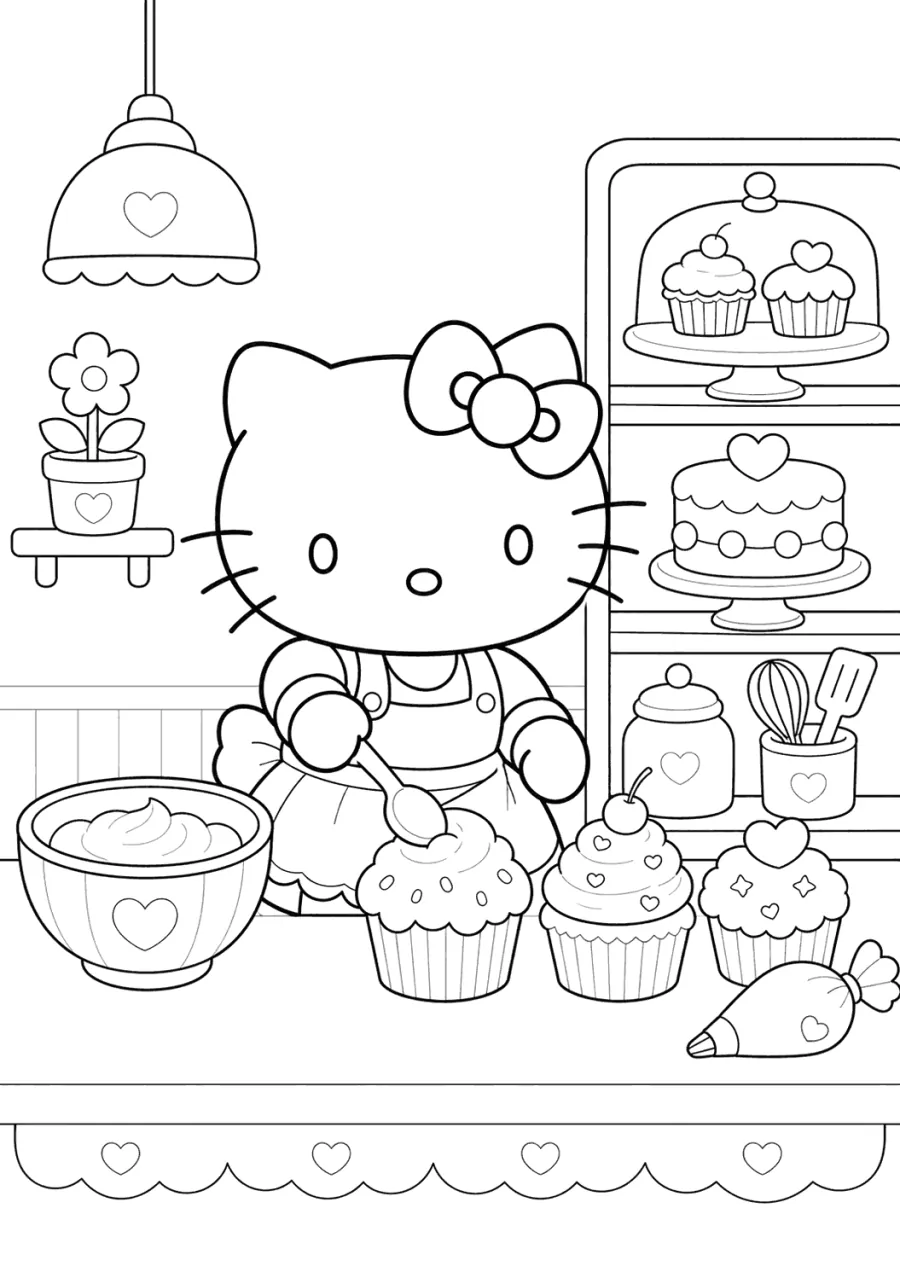 Hello Kitty at a Cupcake Bakery