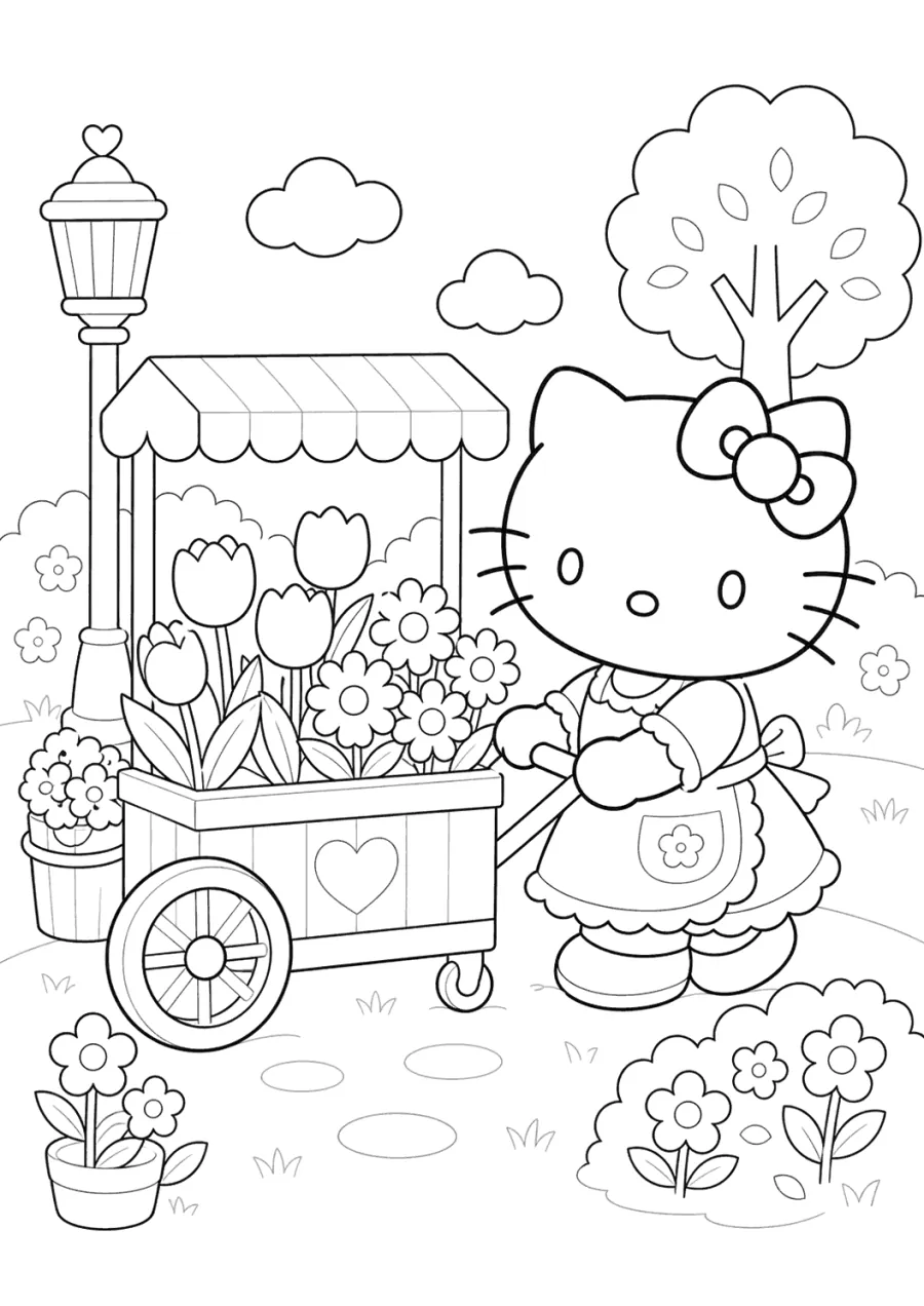 Hello Kitty at a Flower Cart Market
