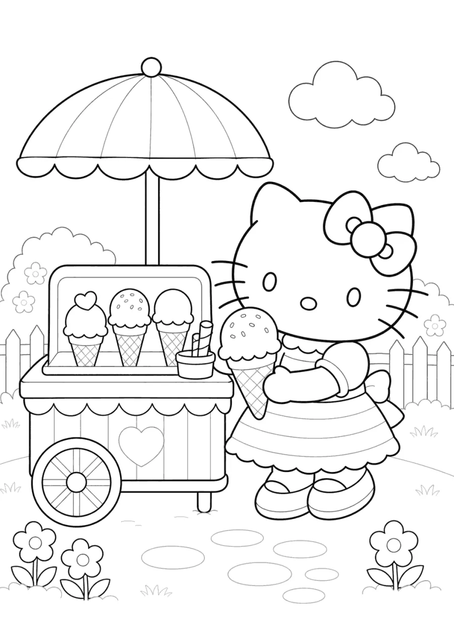 Hello Kitty at an Ice Cream Cart