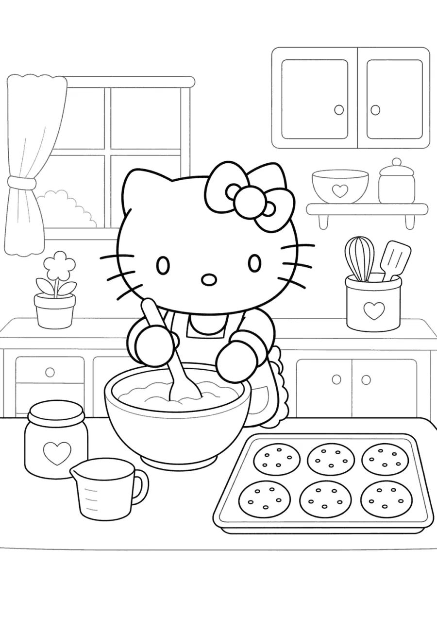 Hello Kitty Baking Cookies in the Kitchen