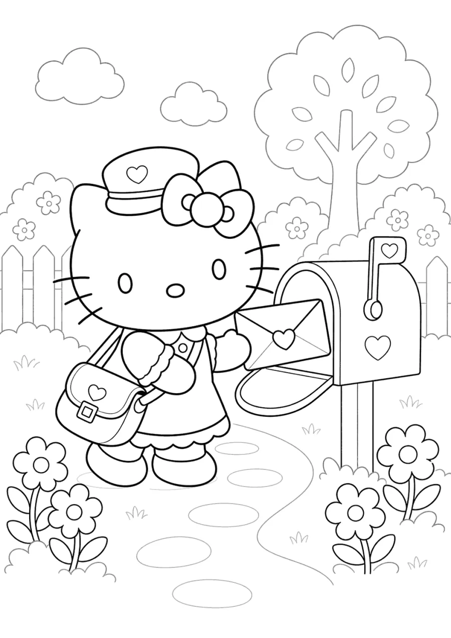 Hello Kitty Delivering Mail