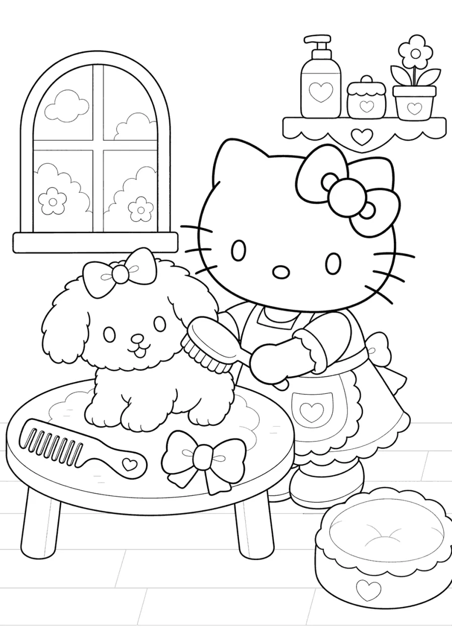 Hello Kitty Grooming a Pet
