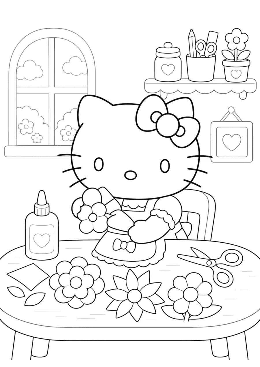 Hello Kitty Making Paper Flowers