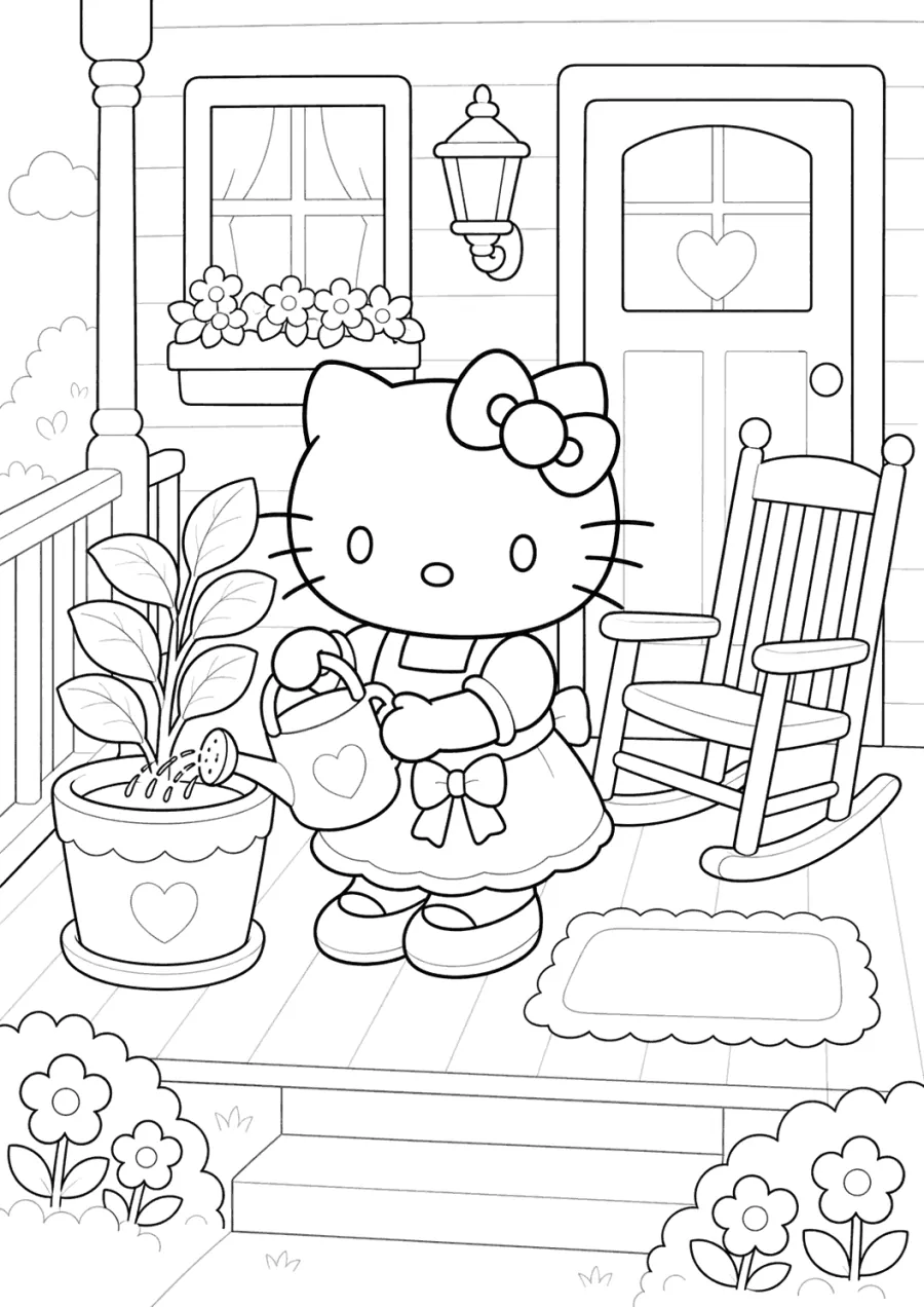 Hello Kitty on a Front Porch