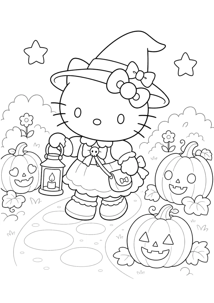 Hello Kitty on a Pumpkin Garden Path
