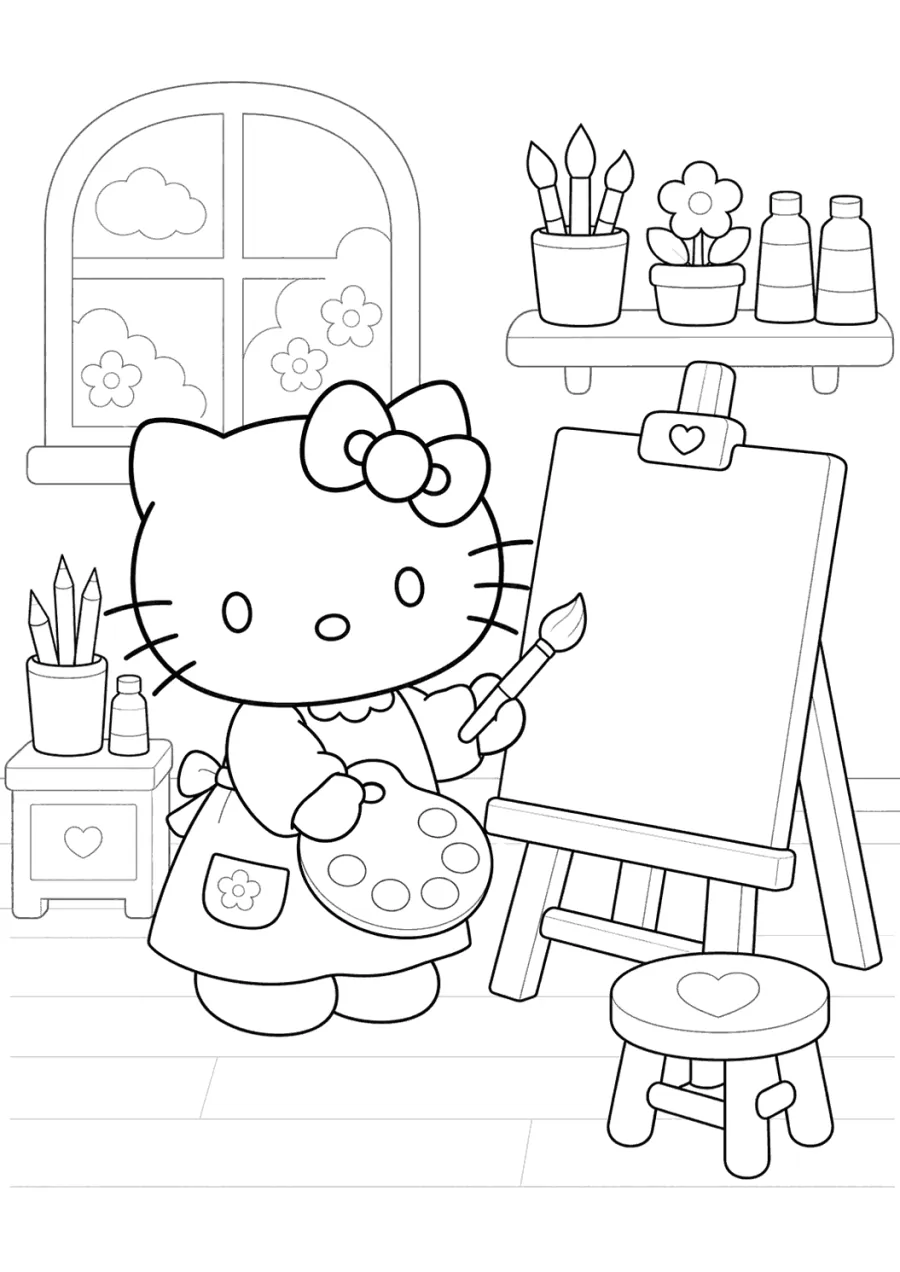 Hello Kitty Painting in an Art Studio