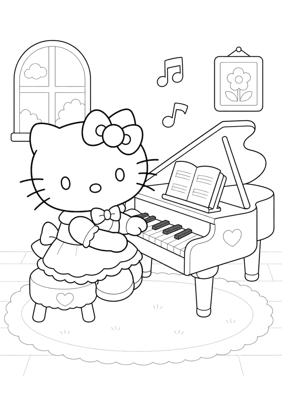 Hello Kitty Playing a Toy Piano