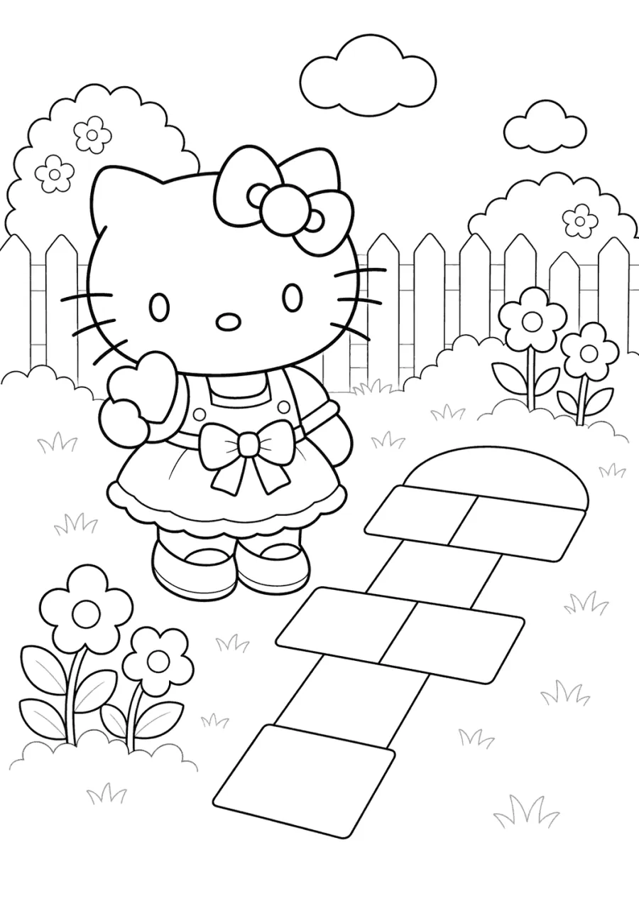 Hello Kitty Playing Hopscotch