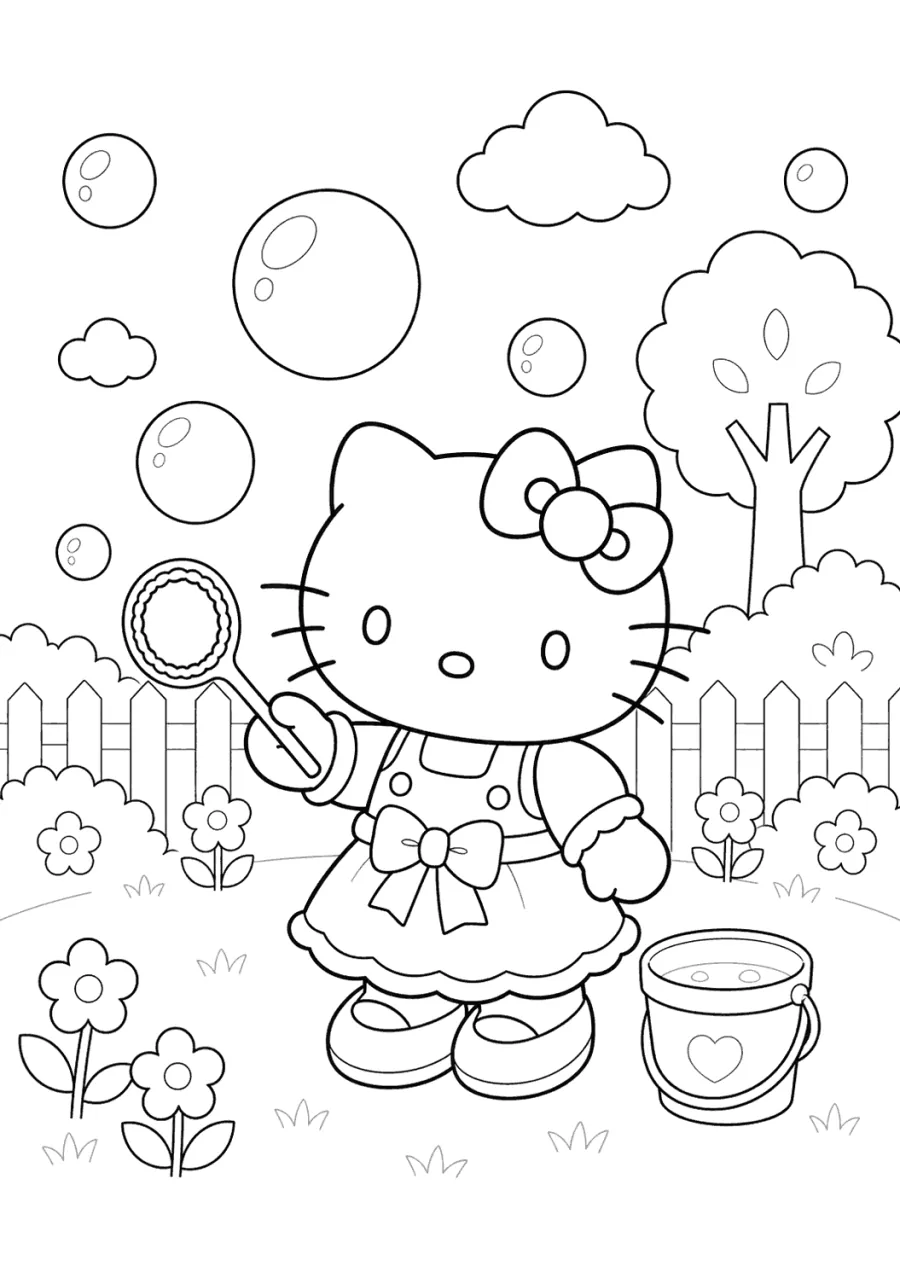 Hello Kitty Playing with Bubbles