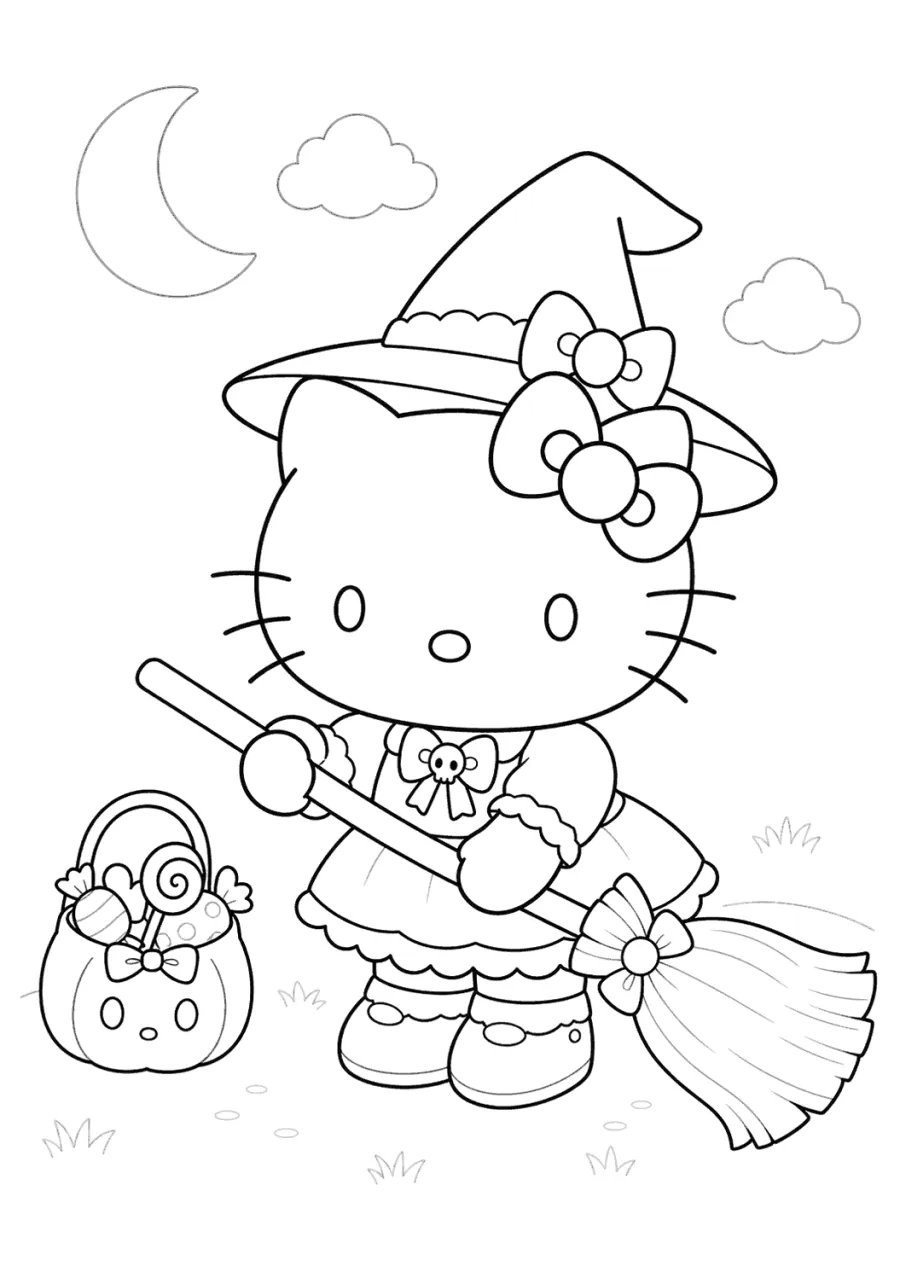 Hello Kitty Practicing a Broom Ride