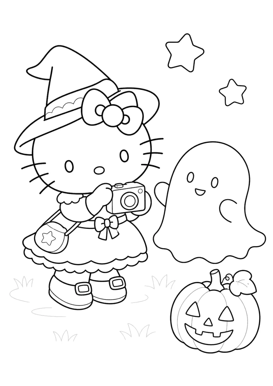 Hello Kitty Taking a Friendly Ghost Photo