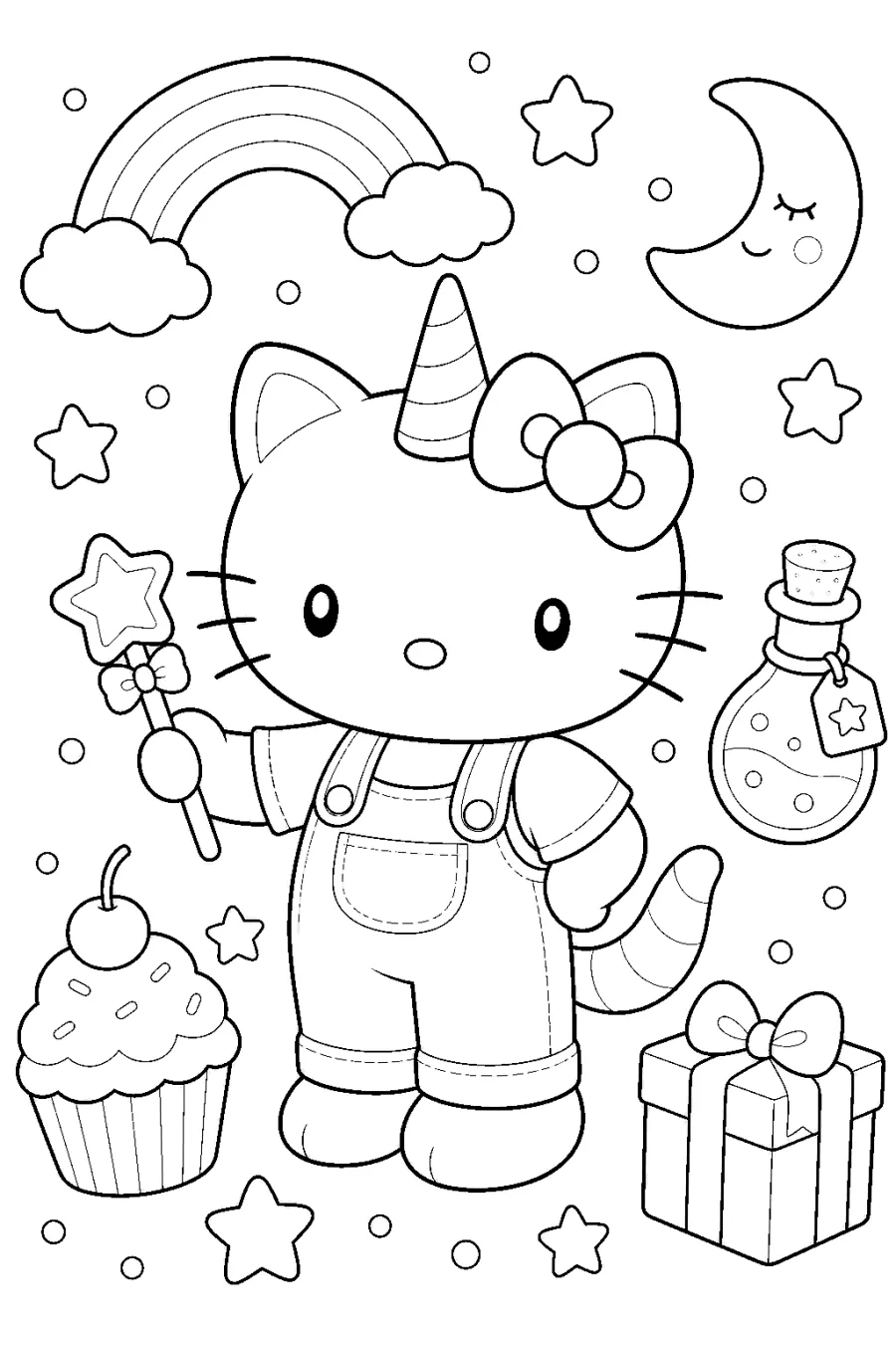 Hello Kitty Unicorn Holding a Cupcake Wand