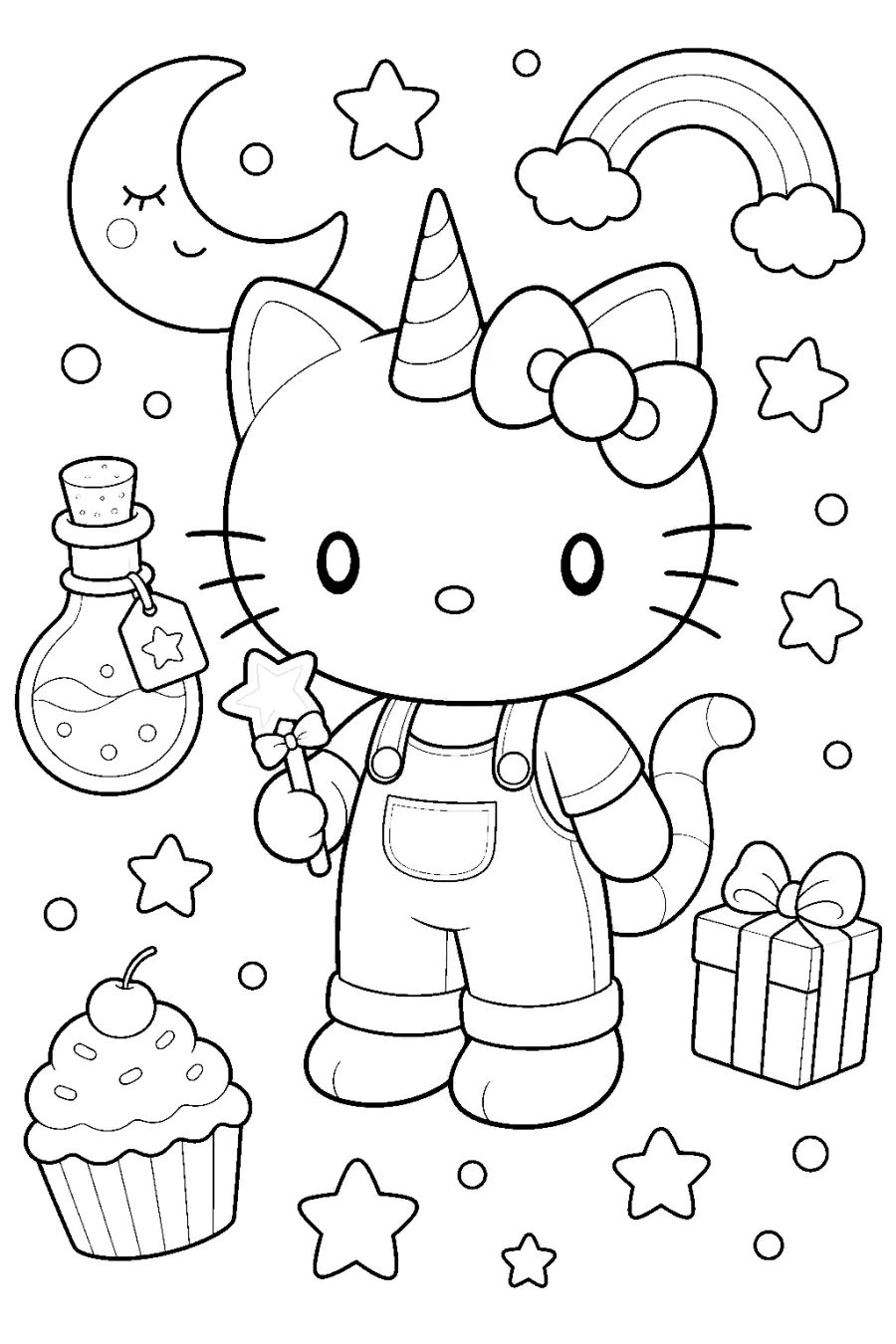 Hello Kitty Unicorn Holding a Magic Bottle