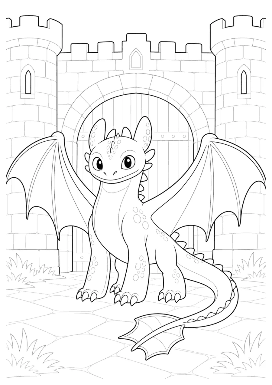 How to Train Your Dragon Baby Dragon at a Castle Door
