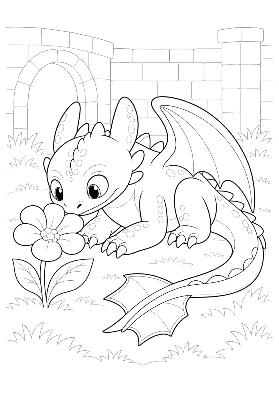 How to Train Your Dragon Baby Dragon Sniffing a Flower