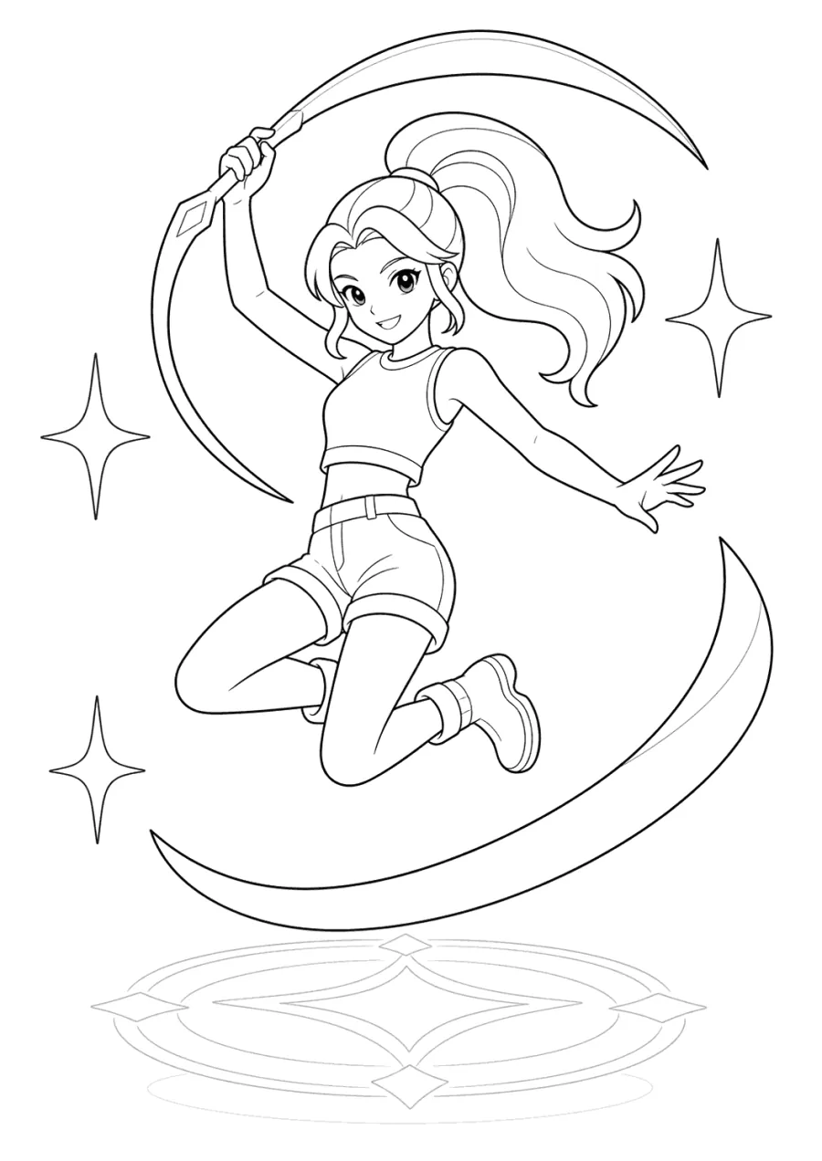 K-pop Demon Hunters Girl Jumping with Ribbon Weapon