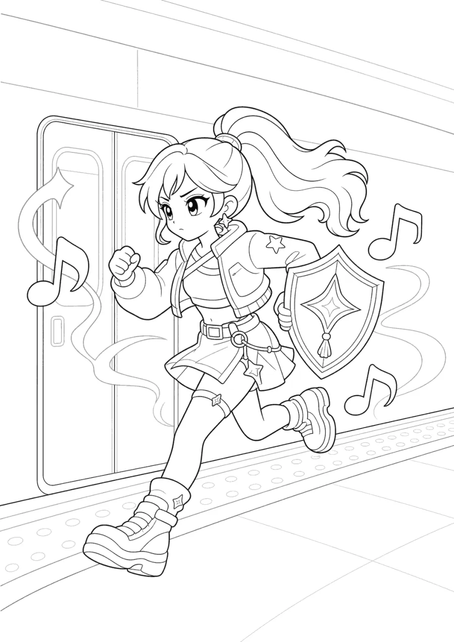 K-pop Demon Hunters Girl Running with a Charm Shield