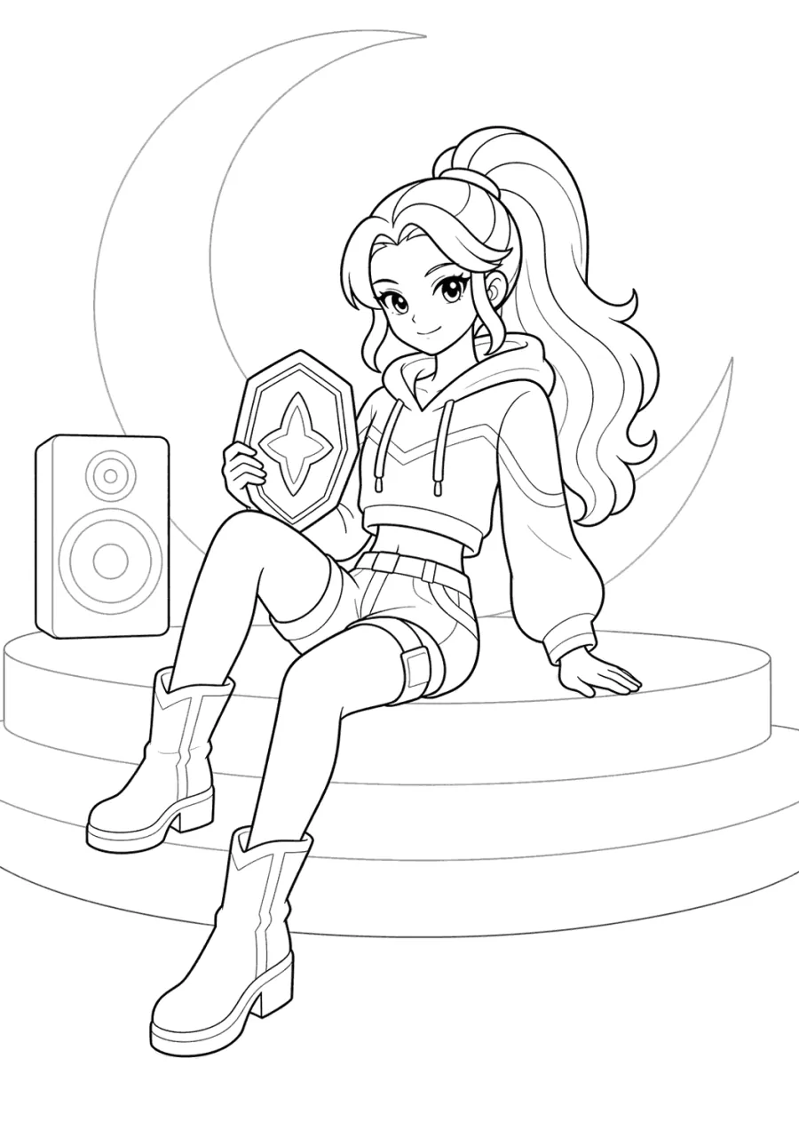 K-pop Demon Hunters Girl Sitting with a Charm Shield