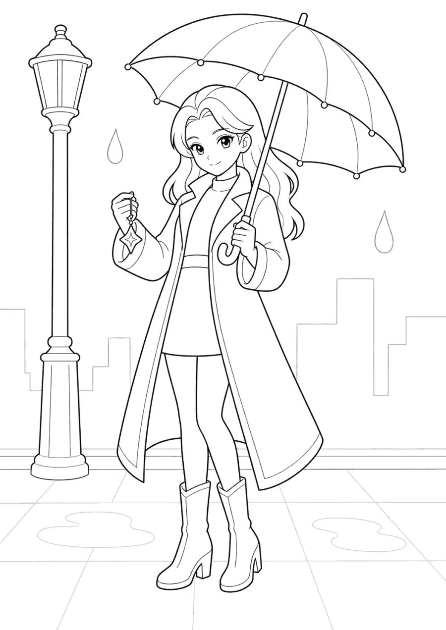 K-pop Demon Hunters Girl with Umbrella in the Rain