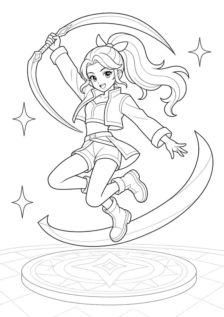 K-pop Demon Hunters Jumping with a Ribbon Blade