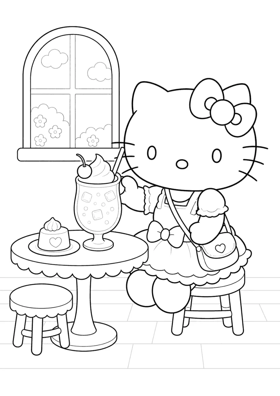 Kawaii Hello Kitty at a Cream Soda Cafe