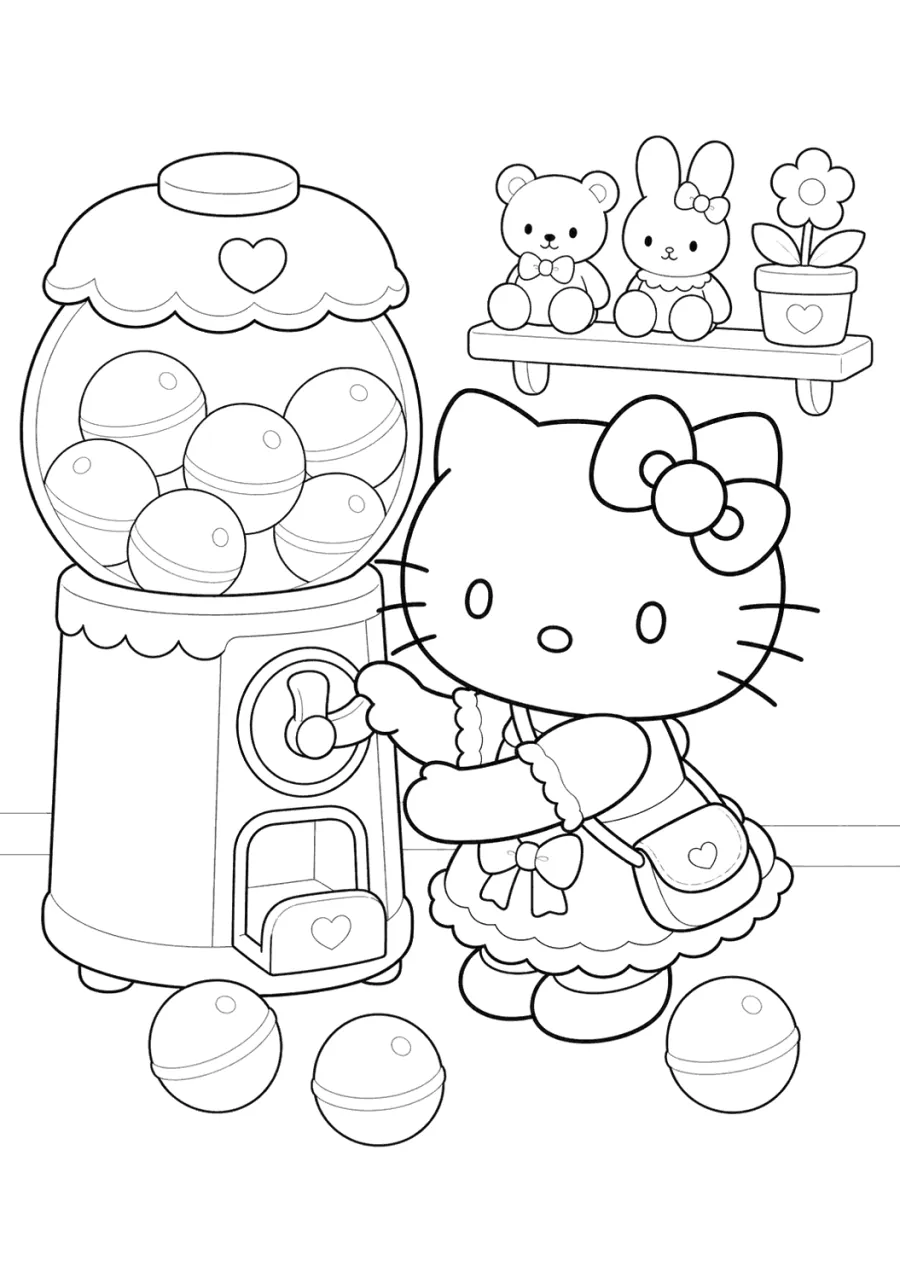 Kawaii Hello Kitty at a Gachapon Machine