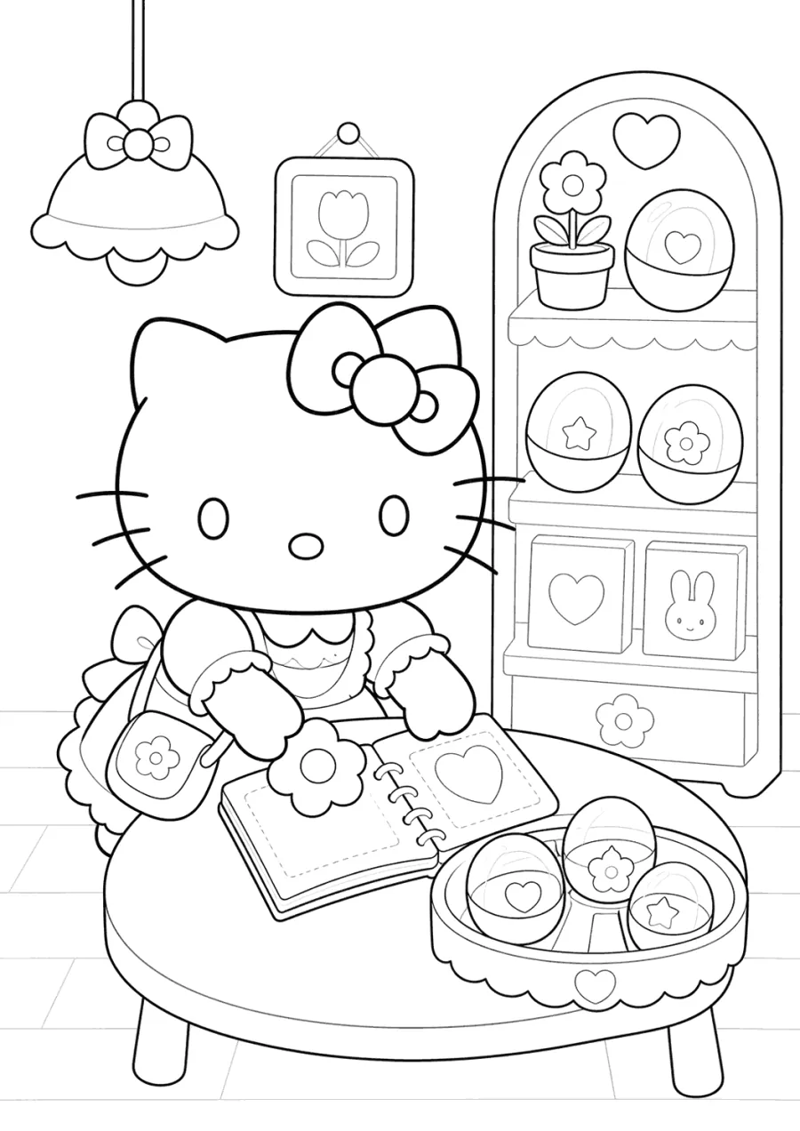 Kawaii Hello Kitty at a Sticker Station