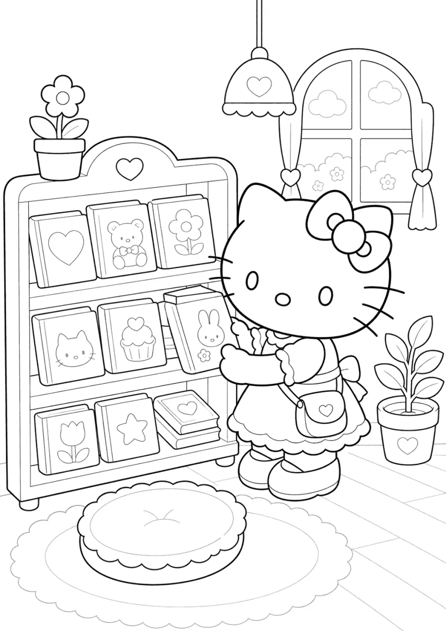 Kawaii Hello Kitty in a Bookshop Corner