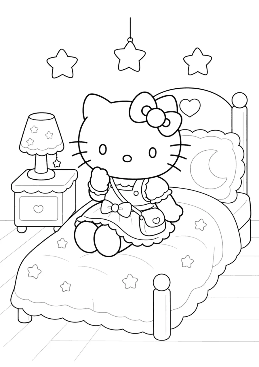 Kawaii Hello Kitty in a Star Moon Bedroom