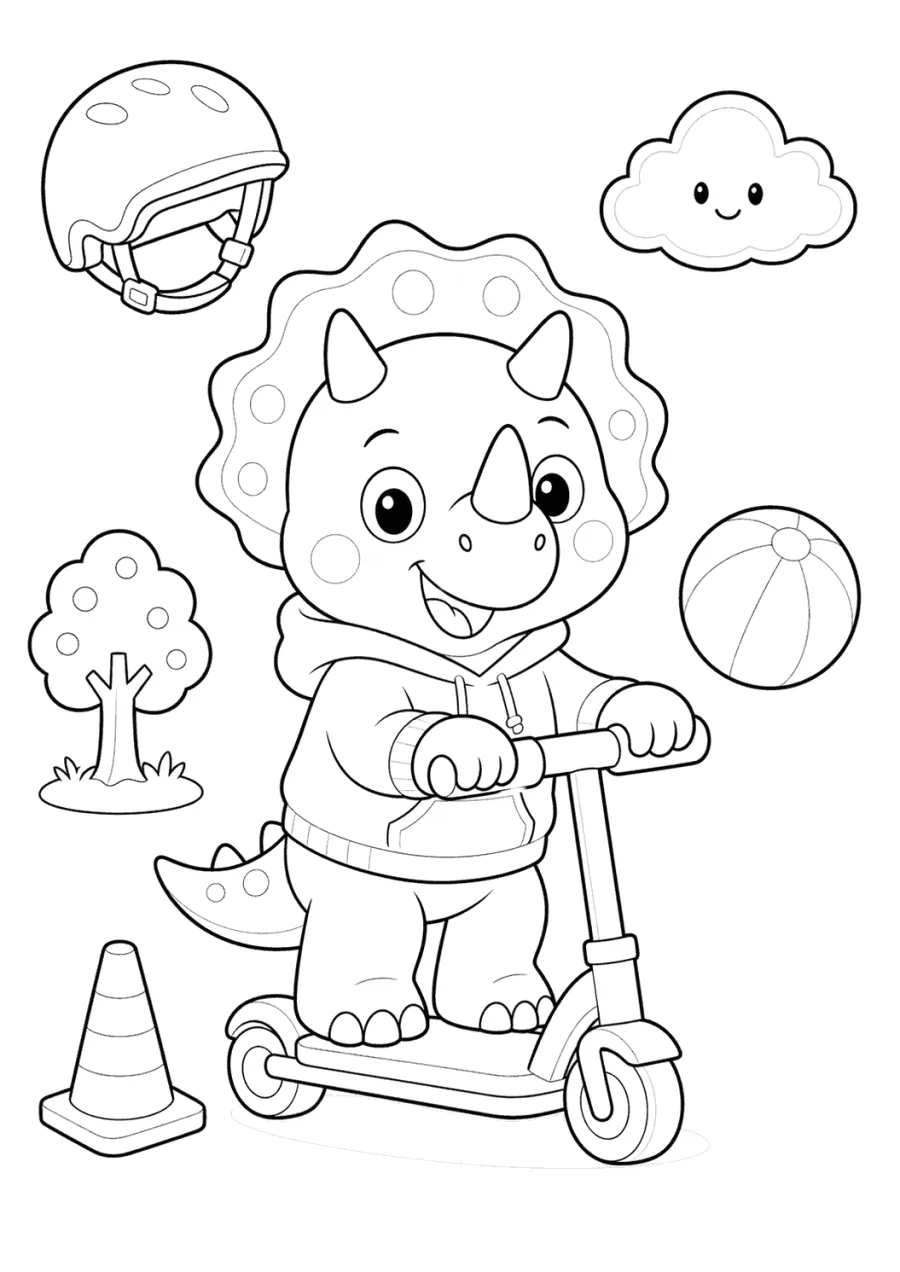 Kid Dinosaur Riding a Scooter