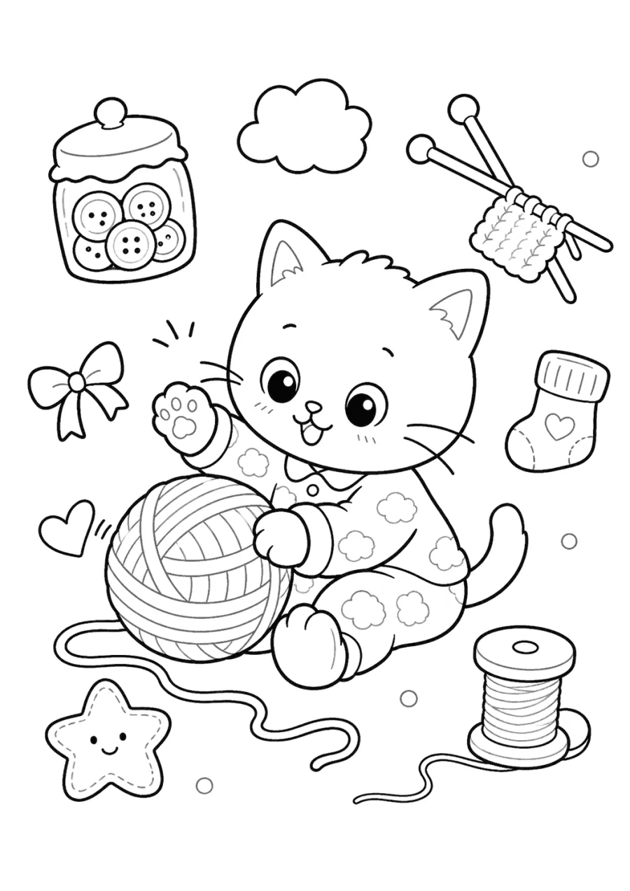 Kitten Knitting with Yarn
