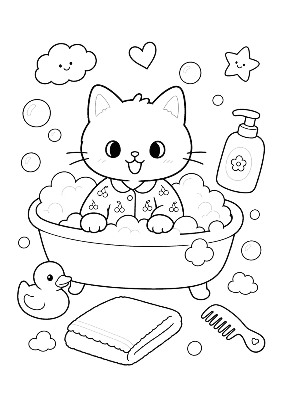 Kitten Taking a Bathtub Bubble Bath
