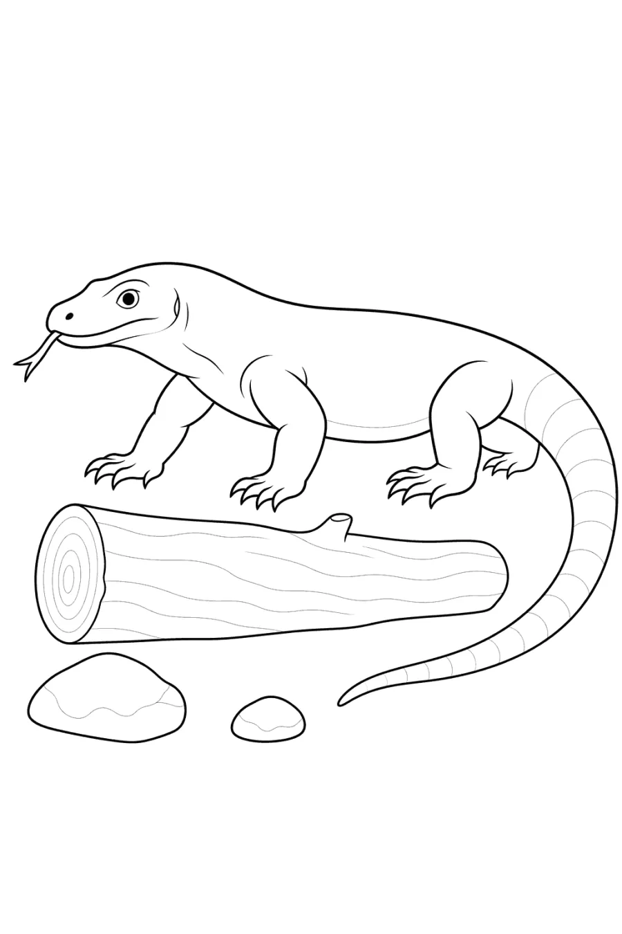 Komodo Dragon Crawling on a Log