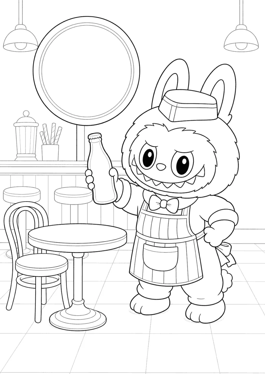 Labubu at a Retro Soda Shop Table