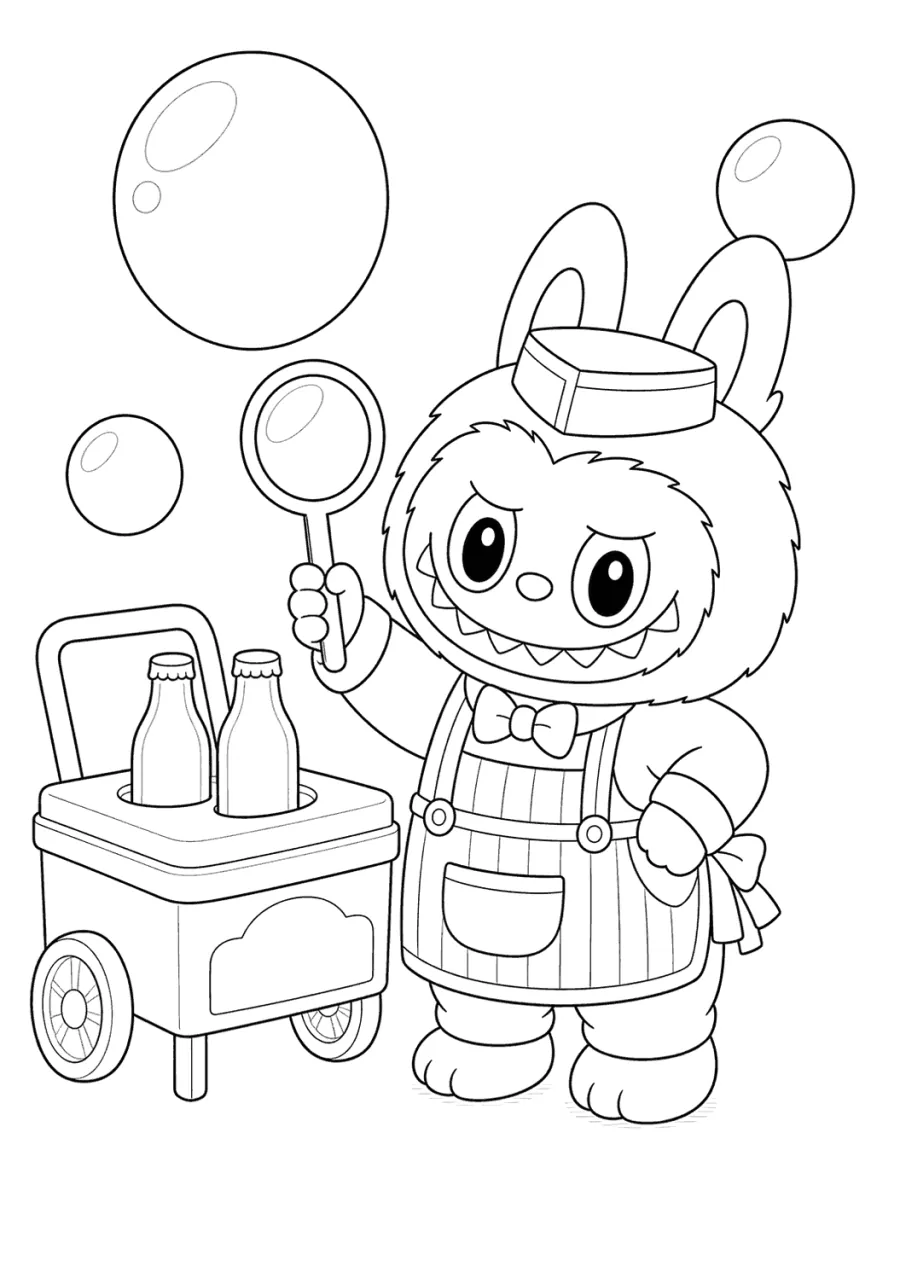 Labubu Delivering Soda Bottles on a Cart