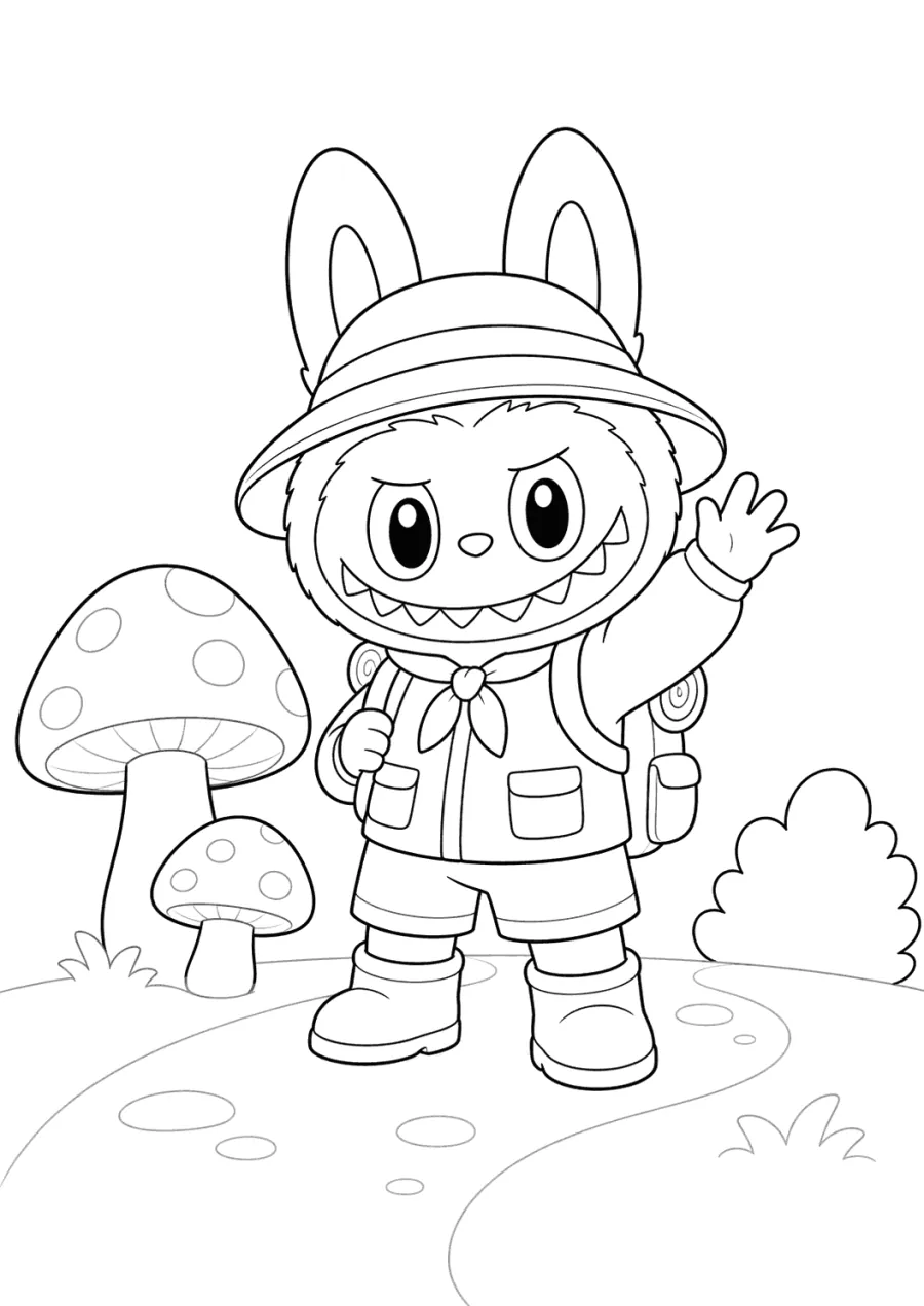 Labubu Forest Explorer with Mushrooms