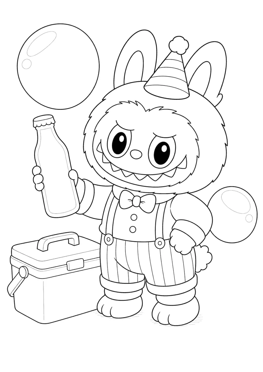 Labubu Holding a Party Soda Bottle