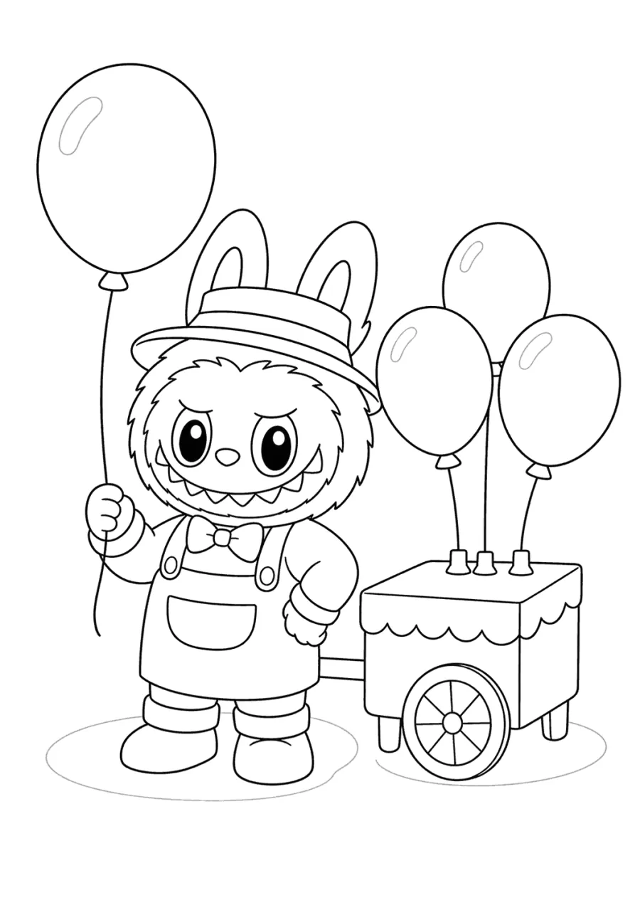 Labubu Holding Balloons by a Stand