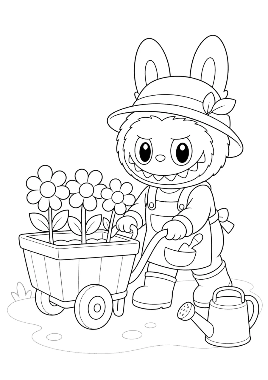 Labubu Little Gardener with Flower Cart