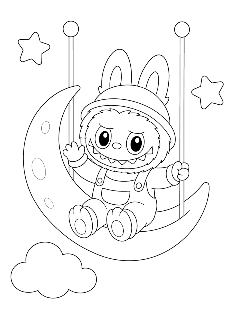 Labubu Swinging on a Crescent Moon