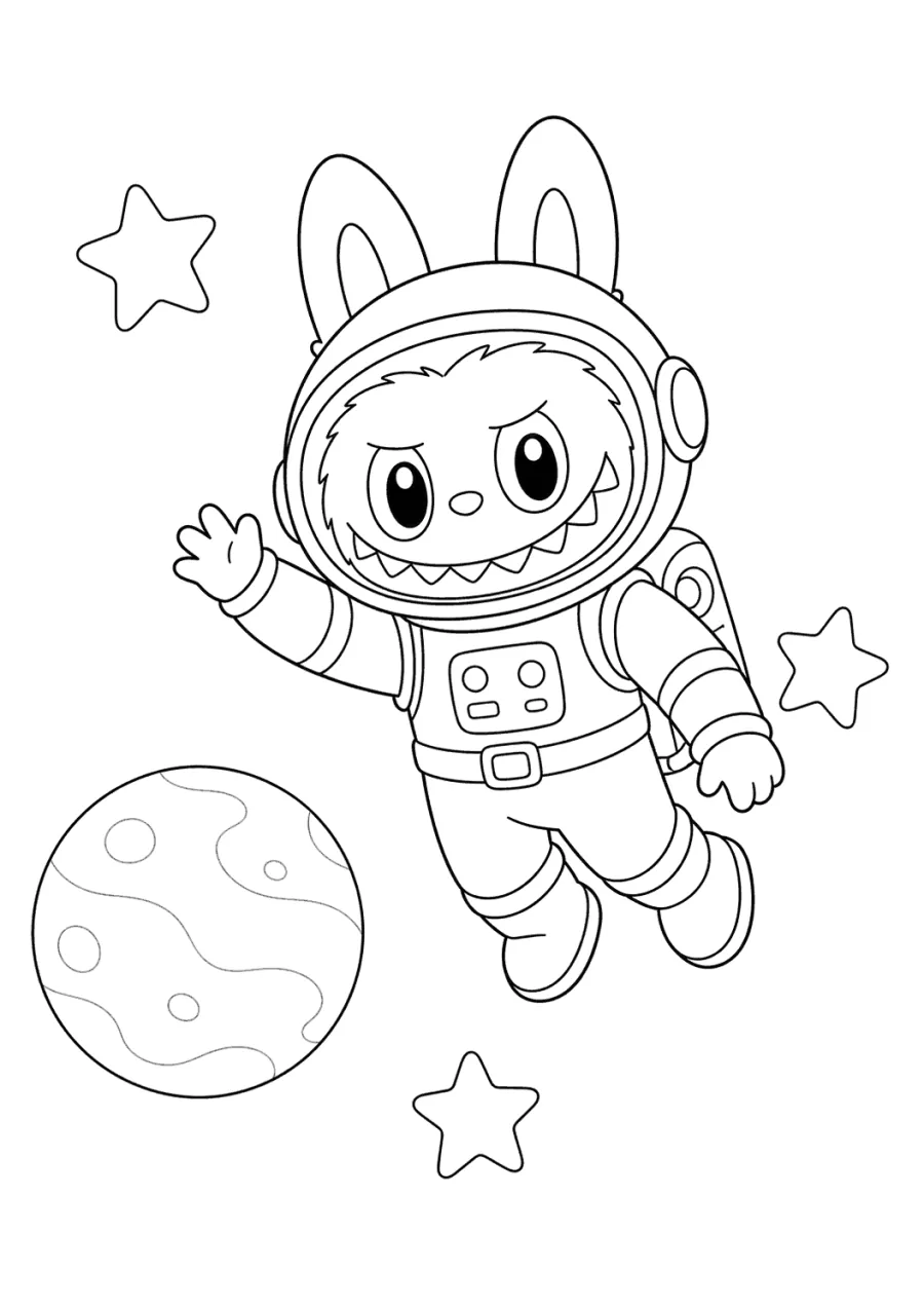 Labubu Tiny Astronaut Floating in Space