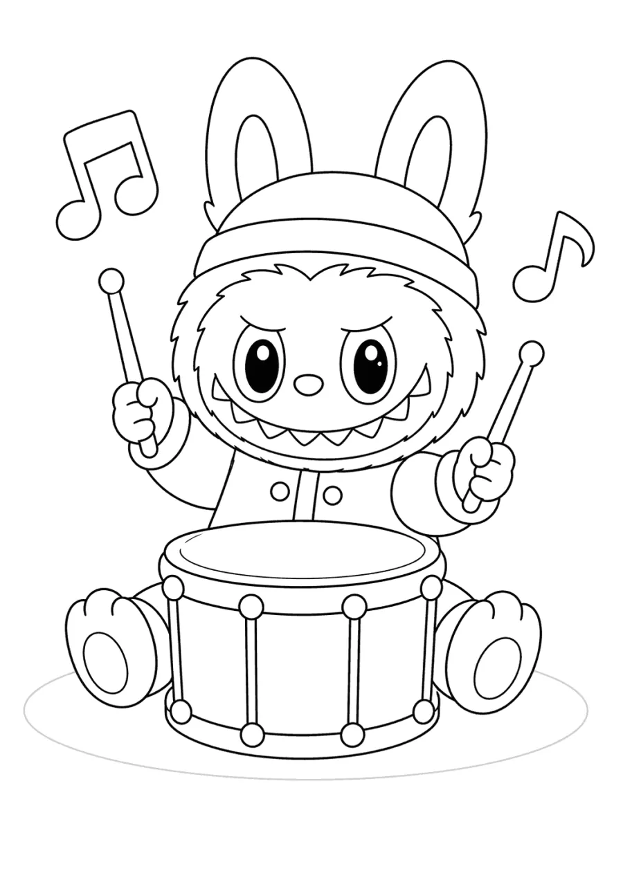 Labubu Tiny Drummer with Music Notes