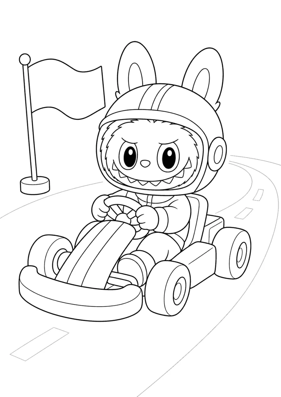 Labubu Tiny Race Driver in a Go Kart