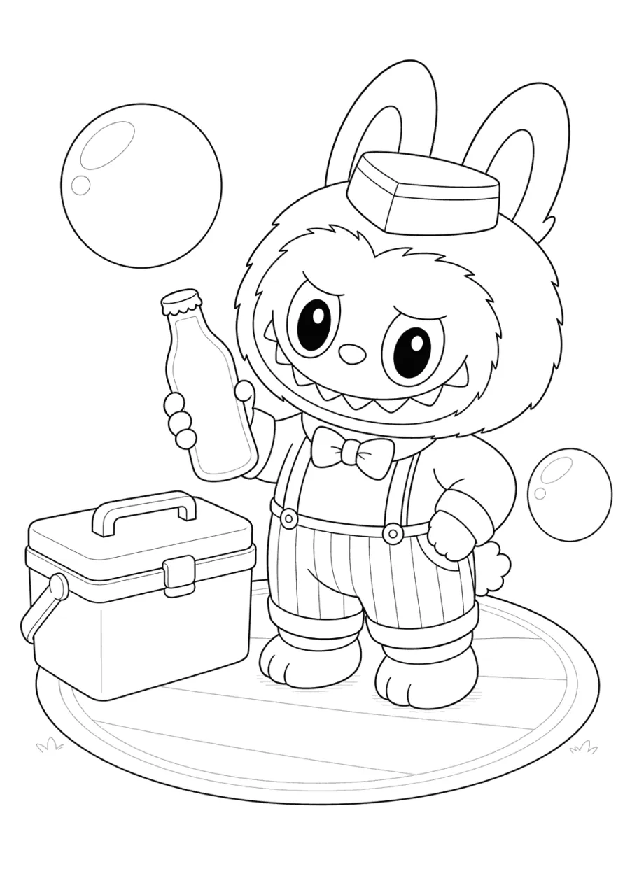 Labubu with a Picnic Cooler and Soda Bottle