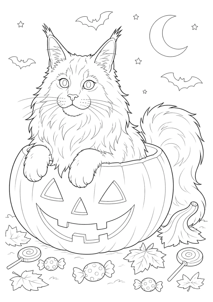 Long Haired Cat in a Pumpkin Bucket