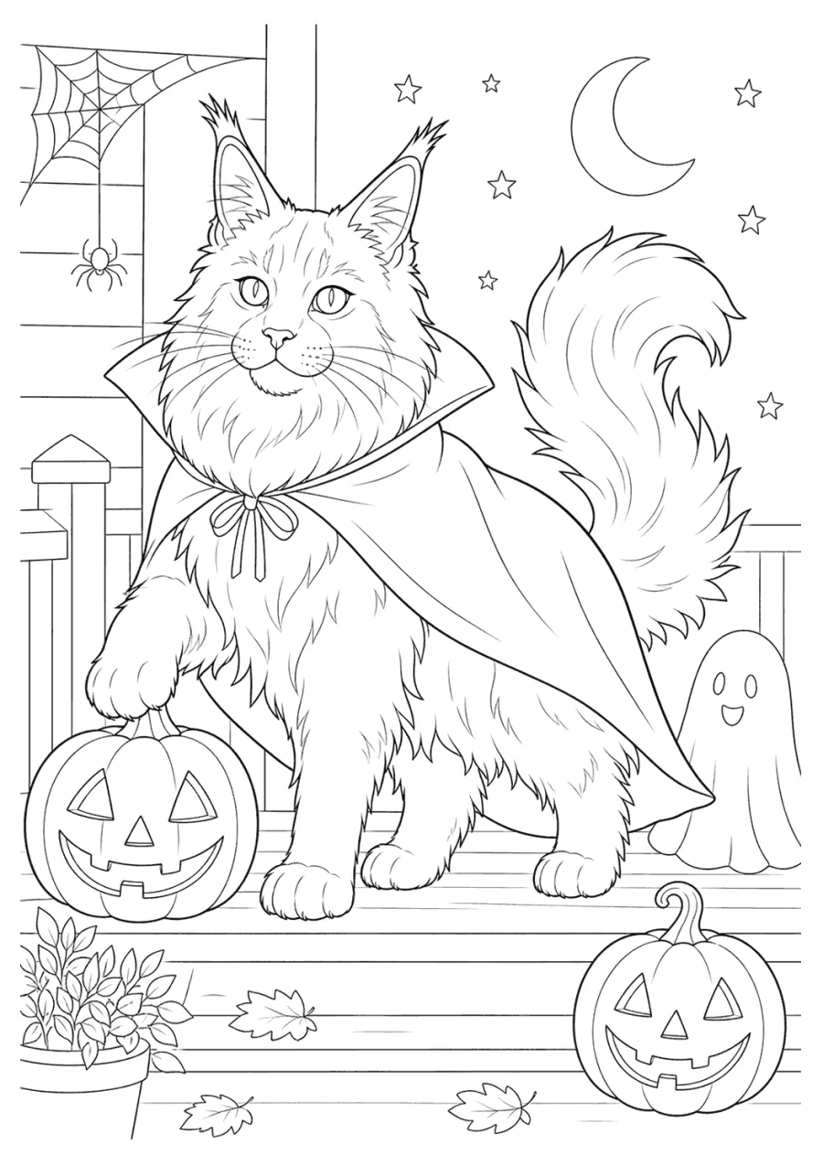 Long Haired Cat Wearing a Halloween Cape