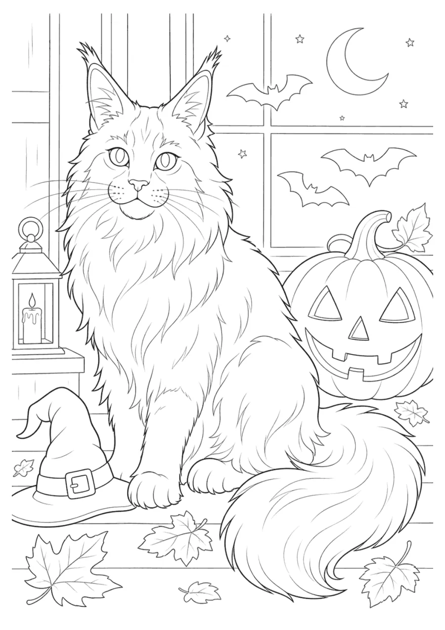 Long Haired Cat with a Halloween Pumpkin