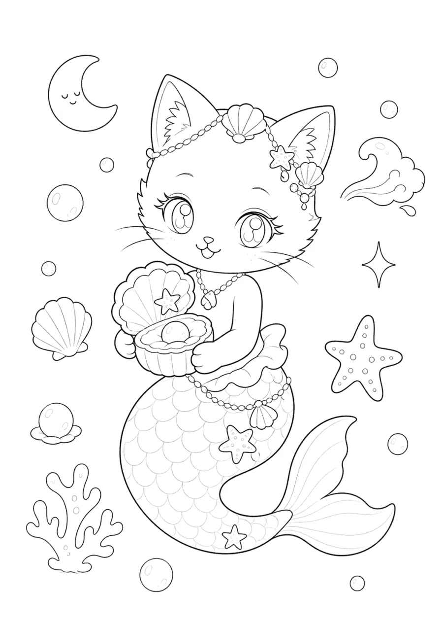 Mermaid Cat Holding a Starfish