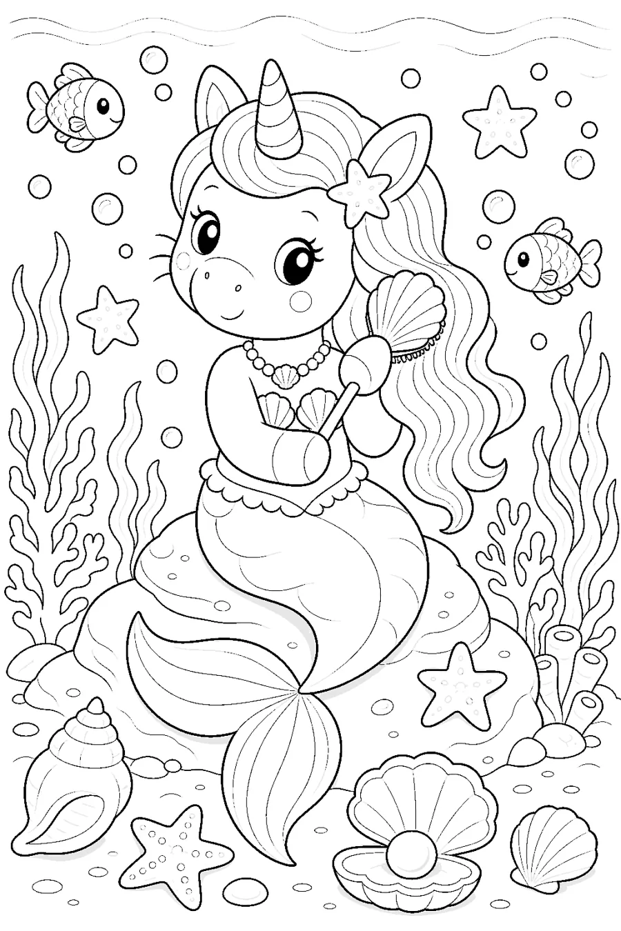 Mermaid Unicorn Holding a Shell