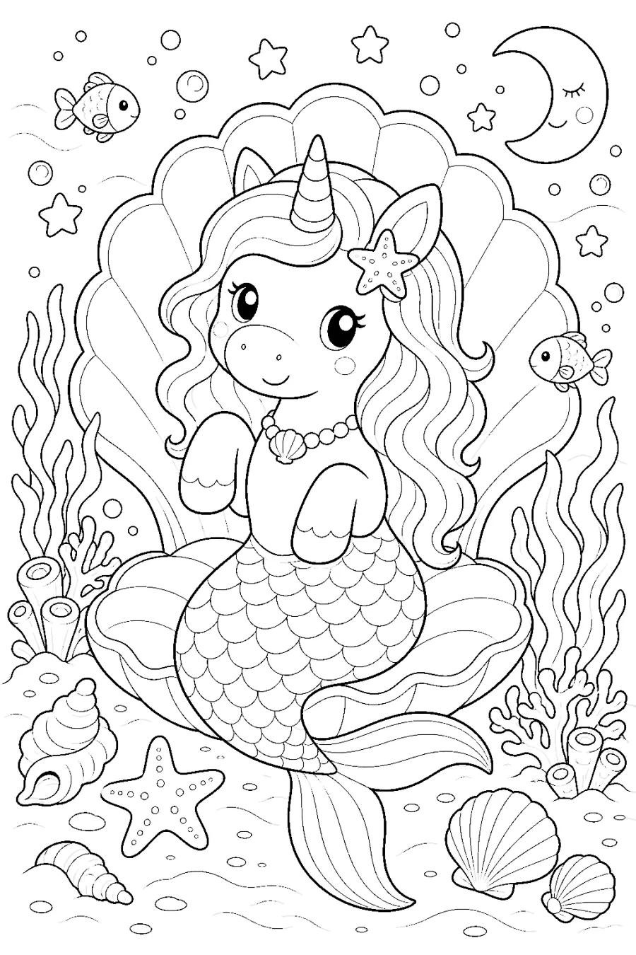 Mermaid Unicorn Sitting in a Seashell
